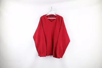 Vintage 90s Streetwear Mens XL Faded Hand Framed Ribbed Knit Sweater Red USA • $49.45