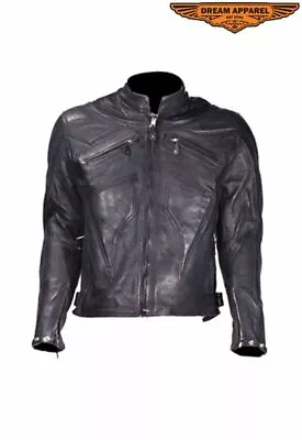 Men's Leather Racer Jacket W/ Racer Inspired Collar Adjustable Waist Strap Black • $95
