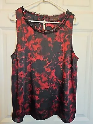 Dana Buchman XL Sleeveless Blouse Black Red Floral Beaded Free Shipping  • $21.37