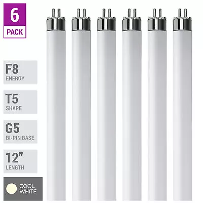 6 Pack F8T5 CW 41K Fluorescent Tube 12  8W Watt T5 Mini Bi 2-Pin G5 Cool White • $14.15