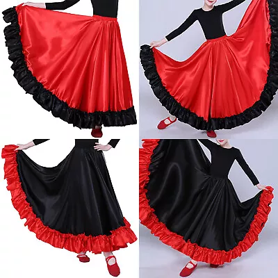 Girls Spanish Bull Dance Skirts Folkloric Mexican Costume Long Swing Dance Skirt • £26.99