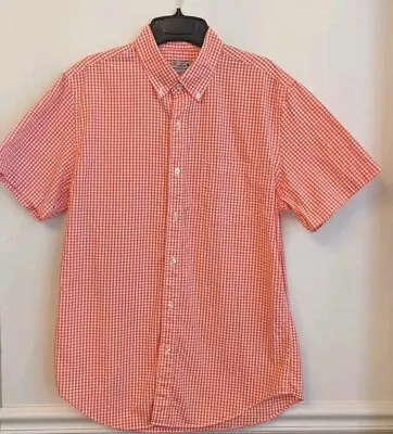Tailored By J. Crew Shirt Mens Medium Button Down Orange White Gingham Plaid NWT • $25.90