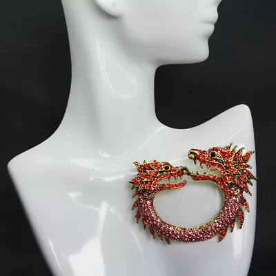 Medieval High-End Rhinestone Double Headed Dragon Brooch Fashion Brooch Pin • $8.29