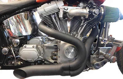 Black Wyatt Gatling 2 Into 1 Exhaust Pipe Header Kit Fits Harley Davidson • $312.99