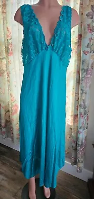 Vintage 80's Nylon & Lace Nightgown  Adonna Size 1X  Teal 48  Bust • $34.99