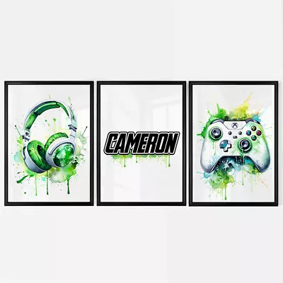 Set Of 3 Personalised Gaming Prints Boys Bedroom Games Room Xbox Wall Art • £5.99