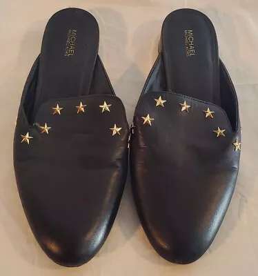 MICHAEL KORS NATASHA Women's Size 10M Black Gold Stars Slides Mules Shoes • $24.98