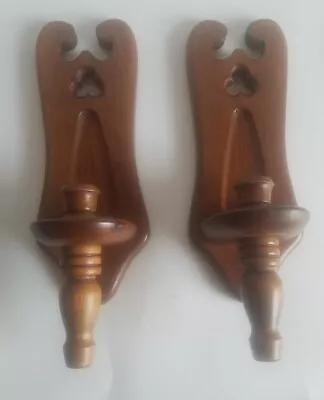 The New England Clock Company Vintage Wooden Sconce Candleholders (2) • $15.99