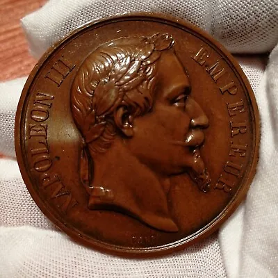 1868 Napoleon III Chalons Ministry Of Farming Medallion 575 Gram 51 Mm • £19.99