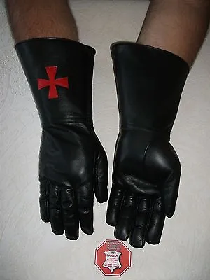 Black Men's  Leather Masonic Knights Templar Gloves  • $54