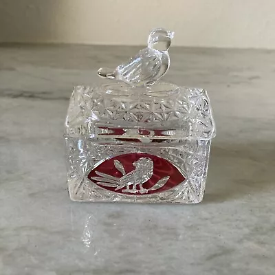 Hofbauer CHIP @ BOTTOM Red BYRDES Bird Crystal Trinket Jewelry Box W Lid Germany • $5.95