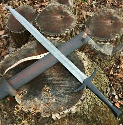 Custom Handmade Damascus Steel Viking Hunting Battle Sword With Leather Sheath • $128.70