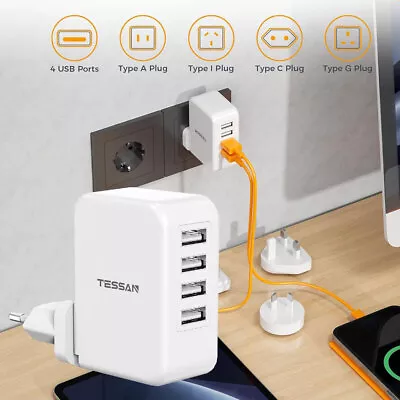 Detachable International Phone Charger With 4 USB Ports For EU UK • $17.49