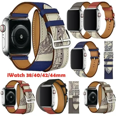$17.33 • Buy Genuine Leather Single Double Tour Watch Band Strap For Apple Watch 7 6 5 4 3 2