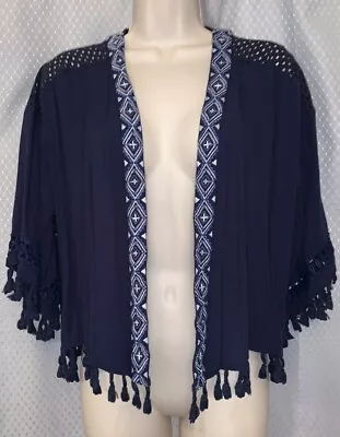 Miss Me Navy Blue Tassel Kimono Top Size Small • $4.99