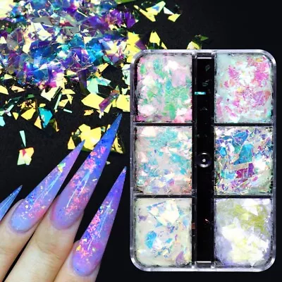 6Grids Nail Art Sequins Irregular Colorful Glitter Mermaid Nail Flake Decoration • $4.59