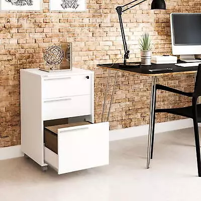 Mobile File Cart Cabinet Letter Sized 3 Drawer With Lock White • $112.09