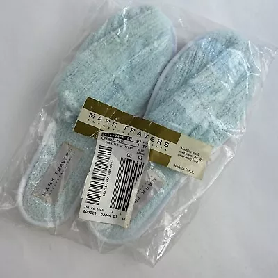 Mark Travers Supertex Australia Chenille Slippers Light Blue NOS Women 8 9 Large • $26.22