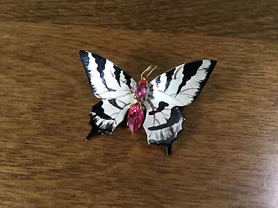 Vtg Made In Czechoslovakia Zebra Butterfly Pin/brooch Pink Rhinestone Body 2  L • $19.99