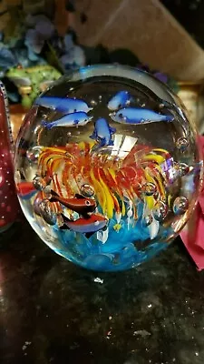 BEAUTIFUL Murano Glass Globe Ball COLORFUL DOLPHIN Anemone FISH - BUBBLES Italy! • $235