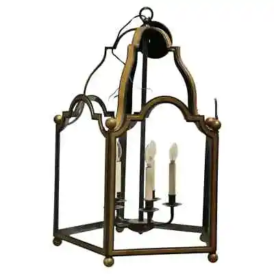 Unique 5 Light 5 Panel Glazed French Wrought Iron Large Lantern Chandelier • $650