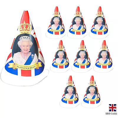 8pk Union Jack Cone Hats With String Caps Queen Elizabeth II Royal Decor 2608 • £4.12