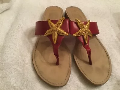 Miss Trish Of Capri For Target Womens Sandals Red Gold Starfish Flip Flops 9.5 • $9.99