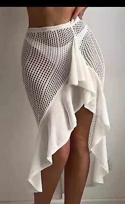 Elegant White Knitted Mermaid Cover Up Skirt Size Medium • $13.99