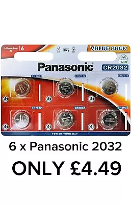 6 Panasonic CR2032 Lithium Coin Cell 2032 3V Battery Car Key Fobs Toys Remote • £4.49