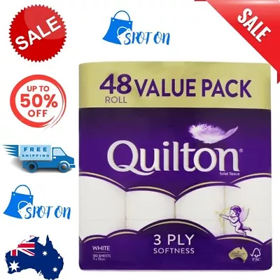 $37.44 • Buy 48x Quilton Toilet Paper Tissue Rolls 3-Ply 180 Sheets - Free Postage Best Price