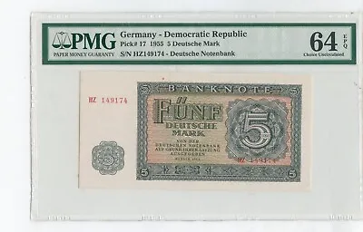 1955 Germany 5 Deutsche Mark Banknote PMG 64 Choice Unc EPQ Currency - ER918 • $40