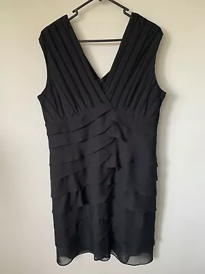 Katies Size 14 16 Chiffon V-neck Layered Scolloped Gathered Black Cocktail Dress • $14.95