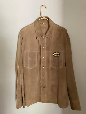 $100 • Buy Suede Leather Shirt Vintage Brown Bates Leather Jacket Button Chore Coat 48