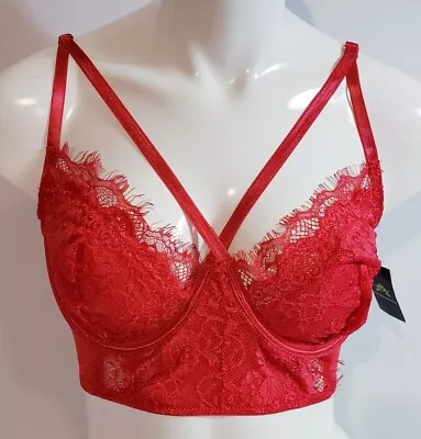 NWT! Justsexy Lingerie Red Lace Underwire Strappy Center Front Sexy Bra!  1X • £20.27