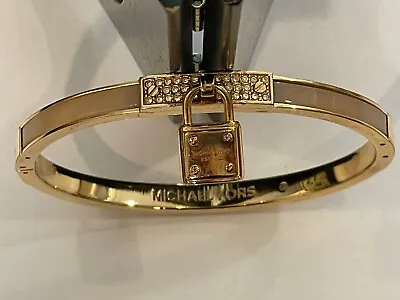 Michael Kors Bracelet Bangle Rose Gold Tone Pave Crystals Padlock Charm • $75