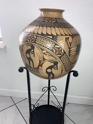 Mata Ortiz Kokopelli Handmade Pottery By Cesar Bugarini 16”x14” Signed.￼ Estate. • $255