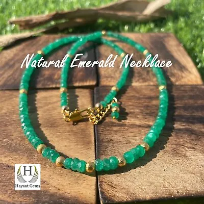 NATURAL EMERALD ZAMBIAN Faceted Beads Necklace Green Emerald Faceted Roundel • $49