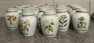 Set Of 22 Vintage Herb Spice Jars Porcelain Jars • $127.80