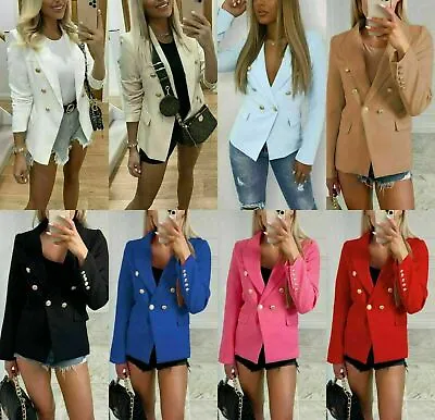 £18.89 • Buy Women’s Gold Button Blazer Ladies Double Breasted Military Formal Office Jackets