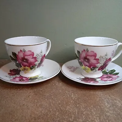 Pair Of Vintage Mayfair 'Ruby Wedding' Tea Cups & Saucers 40th Anniversary • £5.95