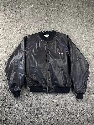 VINTAGE BF Goodrich Bomber Jacket Mens Extra Large Black Satin Racing Coat FLAW • $29.99