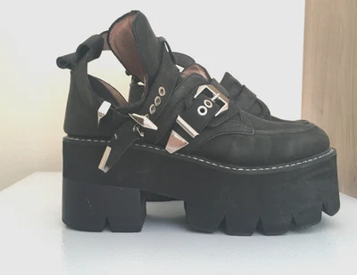 £39.99 • Buy JEFFREY CAMPBELL Black Leather Cut Out Buckle Chunky Platform Boots Size 7