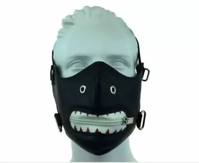 Black Vinyl With White Zipper Design Steampunk Motorcycle Half Mask Cosplay • $14.99