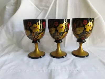 3 Vintage Ussr Russian Lacquerware Goblets Cups • $10