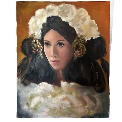 Artwork Original Oil Painting Signed Joan Perry 20”Hx16”W Portrait Vintage Bride • $60