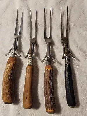 Vintage Stag Handle Meat Carving Forks-Lot Of 4-1 Marked W & B-Others Unbranded • $18
