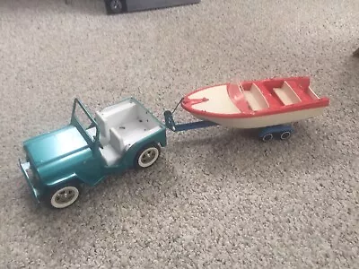 Vintage 1960'S BLUE Tonka Jeep  W Trailer & TONKA CLIPPER SPEED BOAT REAL NICE • $399