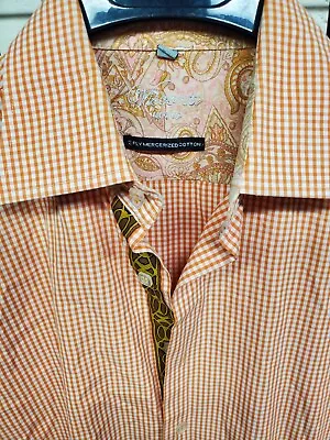 Visconti Uomo Mercerized Cotton Shirt Mens M Long Sleeve Paisley Flip Cuff   • $0.65