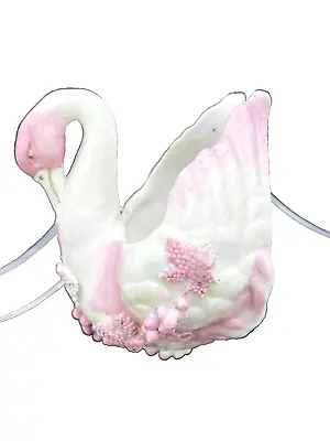 Vintage Porcelain Swan Wall Pocket Italian? Capodimonte Pink Grape Vine • $25