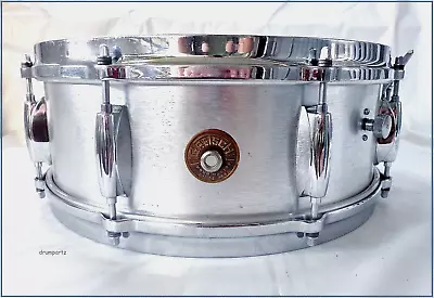 GRETSCH USA - 60's ROUND BADGE 4108 - Vtg Alumnium Snare Drum - 8 Lug Cast Hoops • $589.98